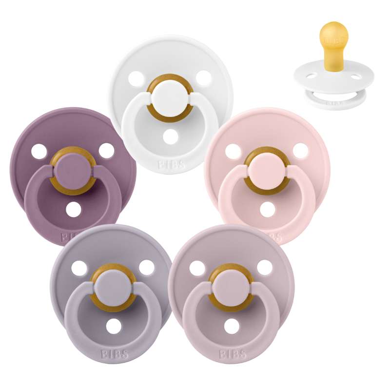 Bibs Round Colour Pacifier - bundle - 5 pcs. - sz. 1 - Lovely Lilacs 