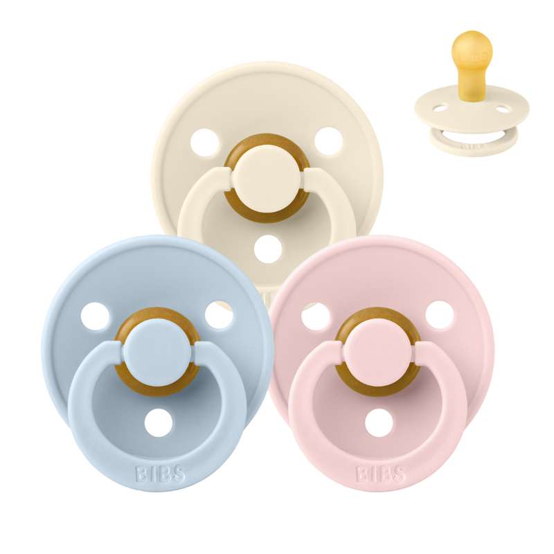 Bibs Round Colour Pacifier - bundle - 3 pcs. - sz. 1 - The Babyshower Collection 