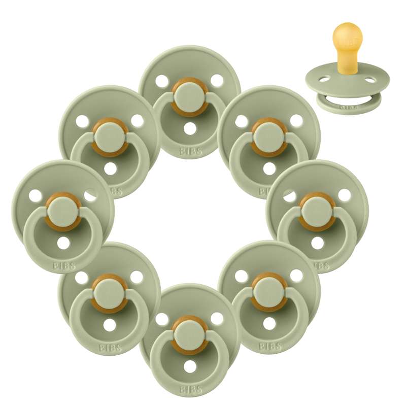 Bibs Round Colour Pacifier - bundle - 8 pcs. - sz. 1 - Sage 