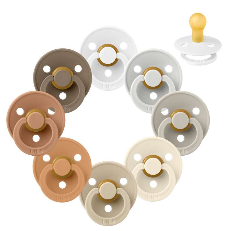 Bibs Round Colour Pacifier - bundle - 8 pcs. - sz. 1 - Soft and Earthy 