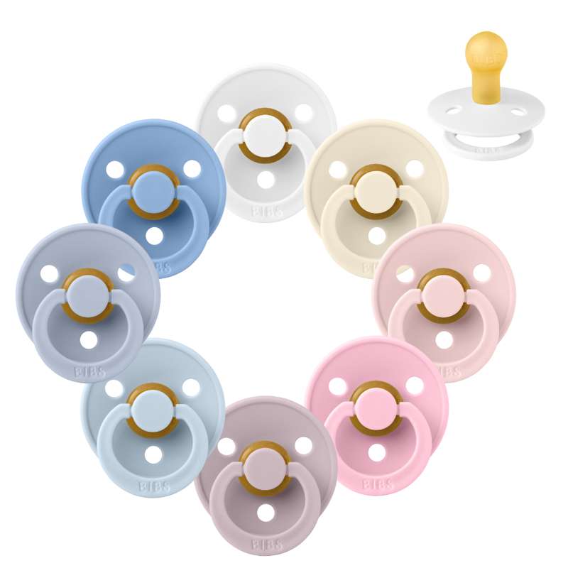 Bibs Round Colour Pacifier - bundle - 8 pcs. - sz. 1 - The Babyshower Collection 