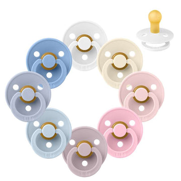 Bibs Round Colour Pacifier - bundle - 8 pcs. - sz. 1 - The Babyshower Collection 