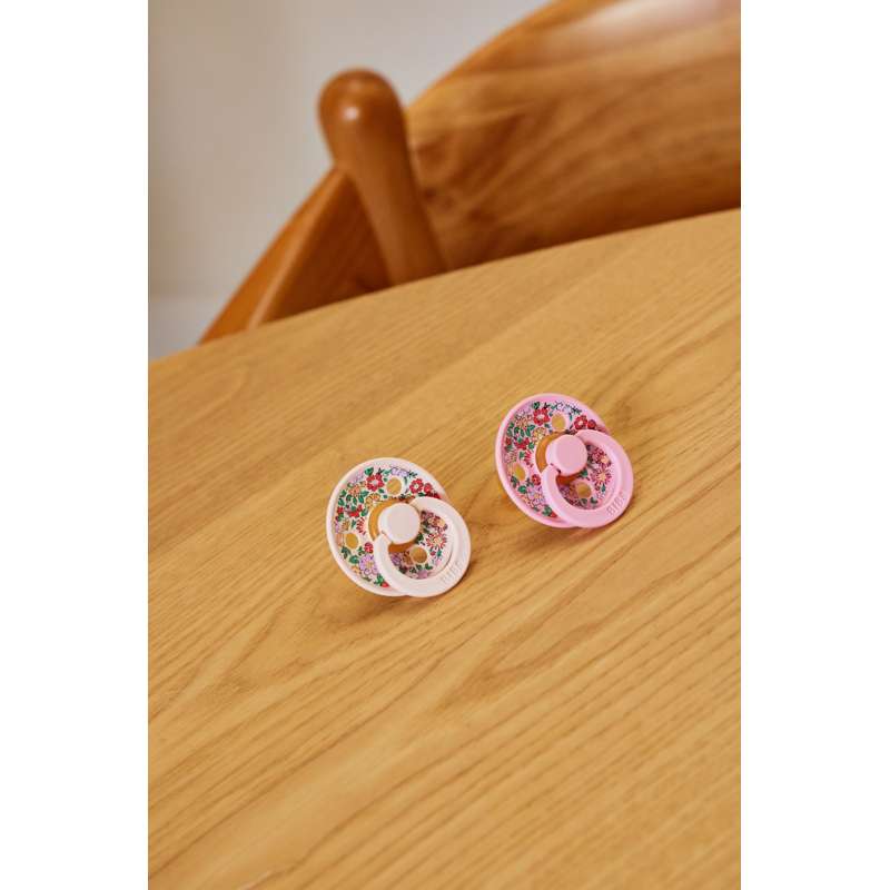 BIBS Colore rotondo ciuccio - confezione da 2 - tg. 2 - gomma naturale - Liberty - Oscar Meadow/Petal Mix 