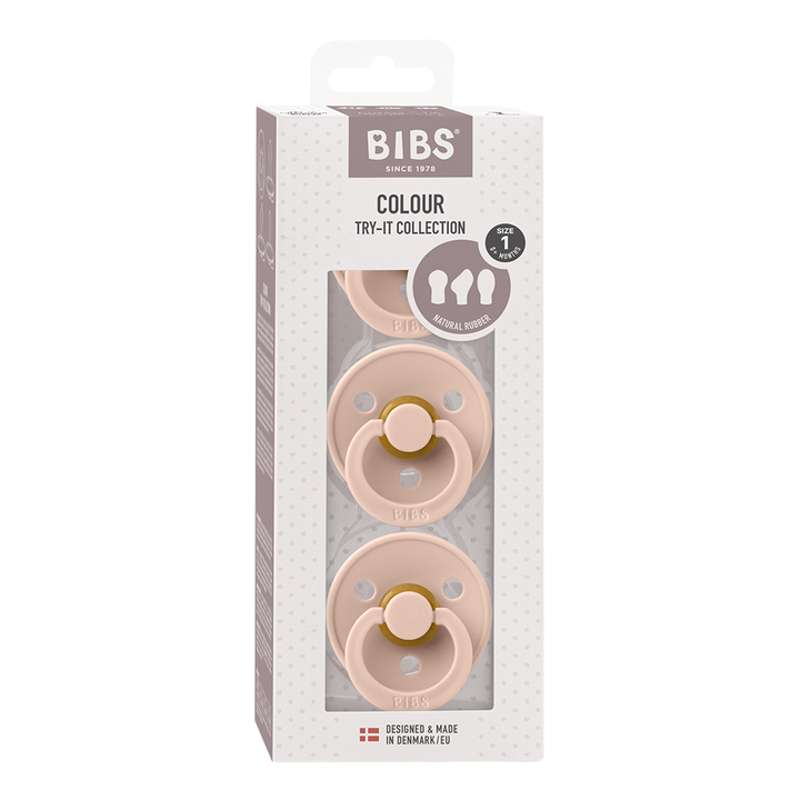BIBS Try-It Collection - 3 Sucettes Différentes - Colour - taille 1 - Blush