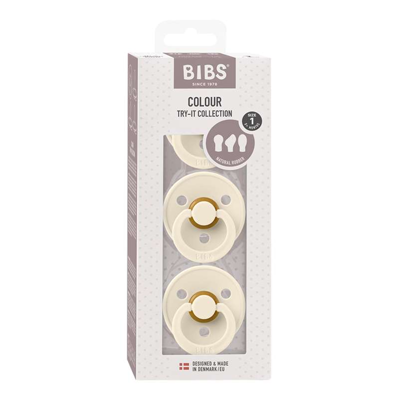 BIBS Try-It Collection - 3 Sucettes Différentes - Colour - taille 1 - Ivory