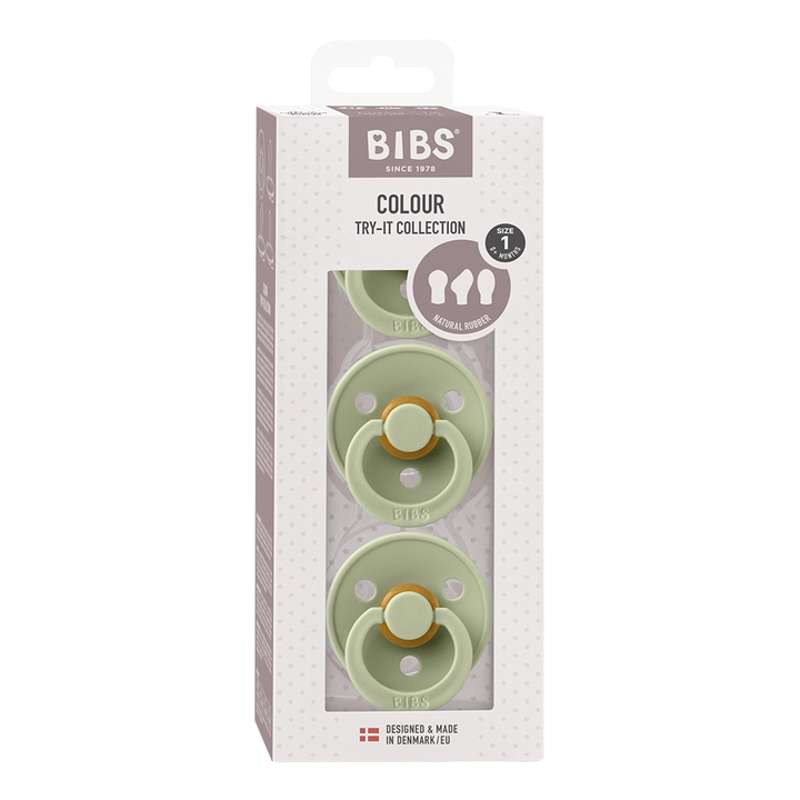 BIBS Try-It-Kollektion - 3 Verschiedene Schnuller - Farbe - Gr. 1 - Salbei 