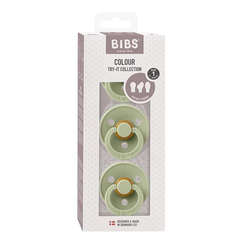 BIBS Try-It Collection - 3 Different Pacifiers - Colour - sz. 1 - Sage 