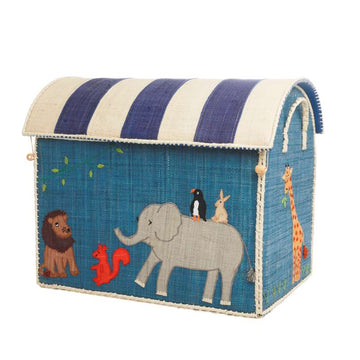 RICE Raffia Storage House - Animals - Large 