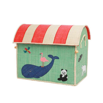 RICE Raffia Storage House - Animals - Medium 