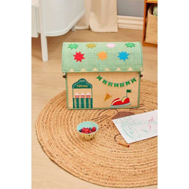 RICE Casă de depozitare din rafie - Temă de târg de distracții - Mediu - Albastru/Verde 