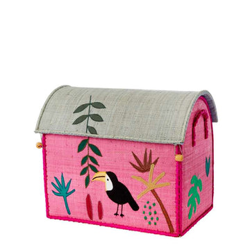 RICE Casa di Stoccaggio in Raffia - Animali della Giungla - Rosa - Piccolo 