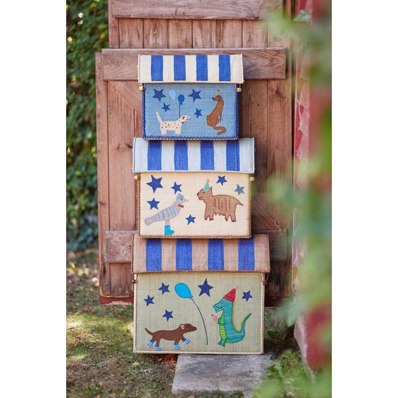 RICE Raffia Storage Houses - Party Animal - Green/Blue - 3 pcs. 