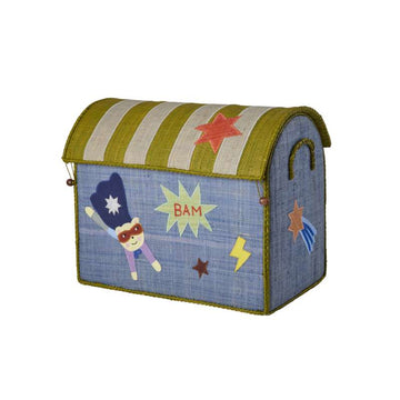 RICE Raffia Úložný dům - Hrdina - Modrá - Střední 