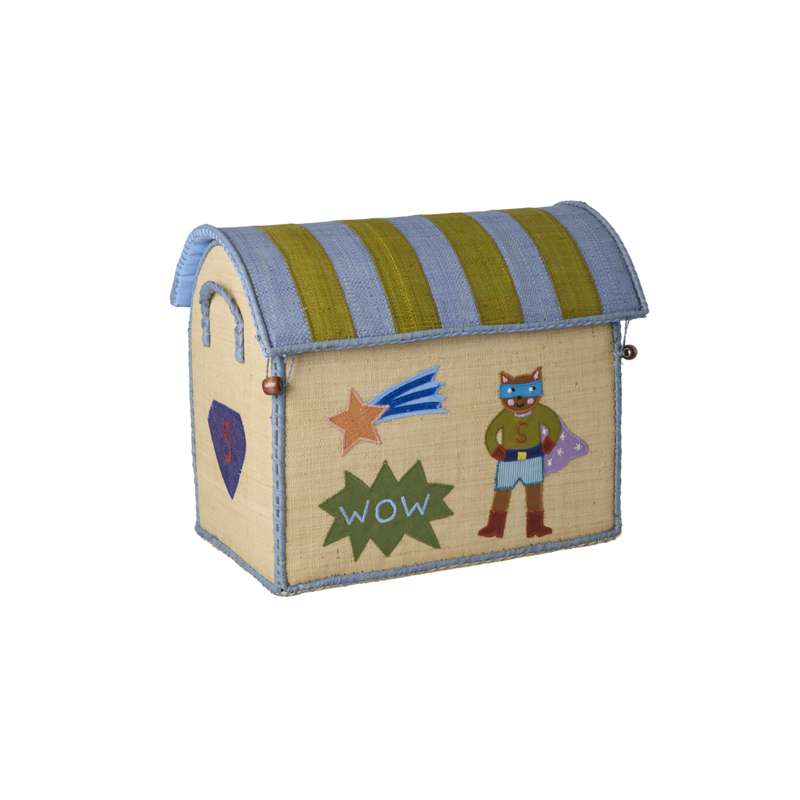 RICE Raffia Úložný dům - Hero - Modrá - Malý 