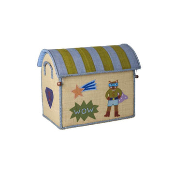 RICE Raffia Úložný dům - Hero - Modrá - Malý 