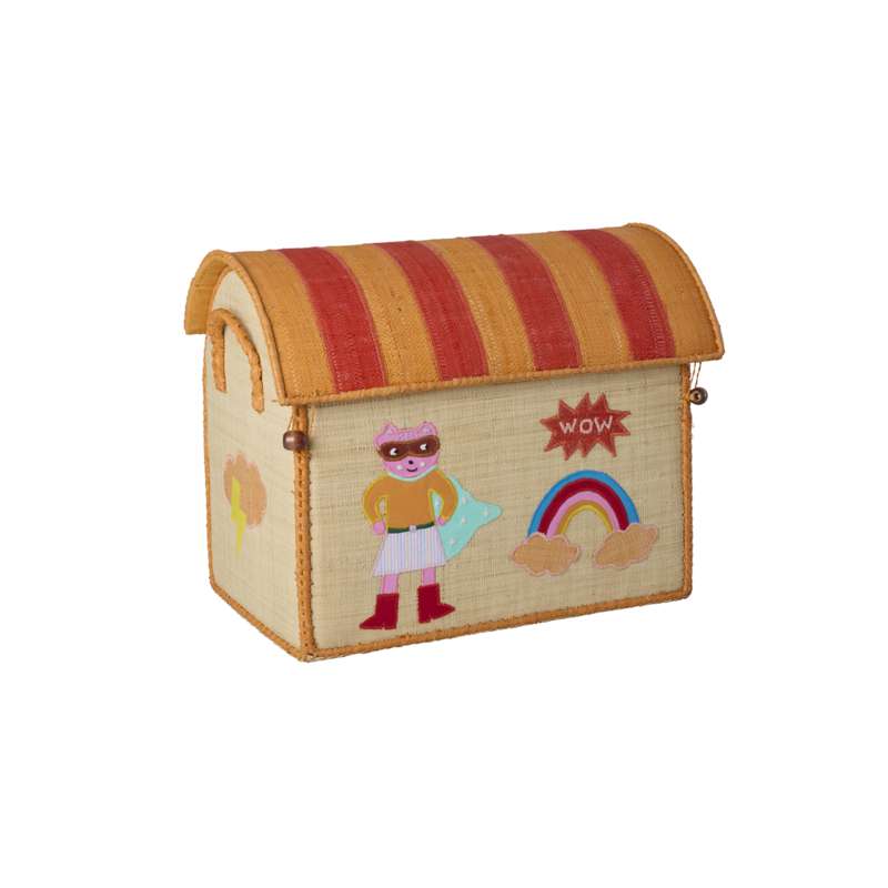 RICE Raffia Úložný dům - Hrdina - Růžový - Malý 