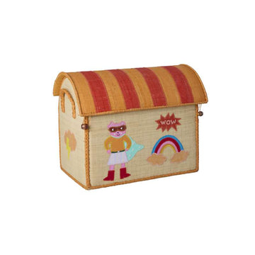 RICE Raffia Úložný dům - Hrdina - Růžový - Malý 