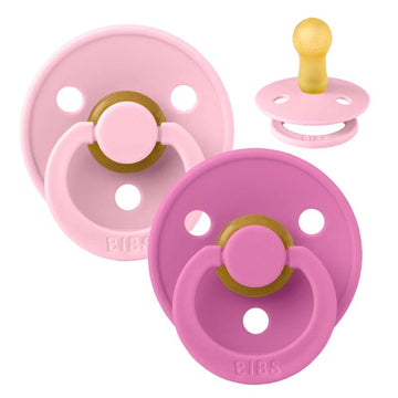 Sucette Bibs Rond Colour - 2-Pak - t. 2 - caoutchouc naturel - Rose bébé/Bubblegum 