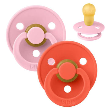 BIBS Rund Colour Sut - 2-Pak - Str. 3 - Naturgummi - Baby Pink/Tango