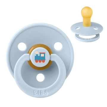 BIBS Rund Colour Sut - Str. 1 - Naturgummi - Holiday Train - Baby Blue