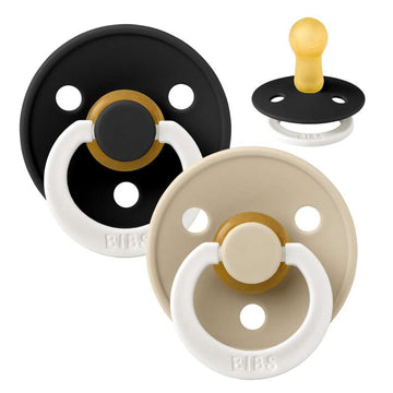 Sucette Bibs Rond Colour - 2-Pak - t. 2 - caoutchouc naturel - GLOW - Noir/Vanille 