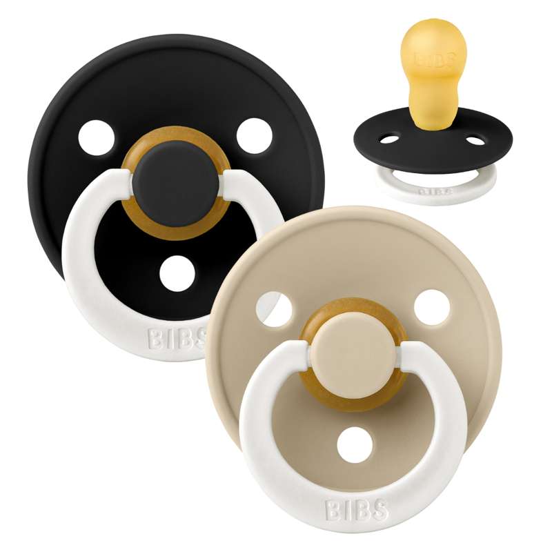 Bibs Ronde Colour Fopspeen - 2-Pak - mt. 3 - natuurrubber - GLOW - Zwart/Vanille 