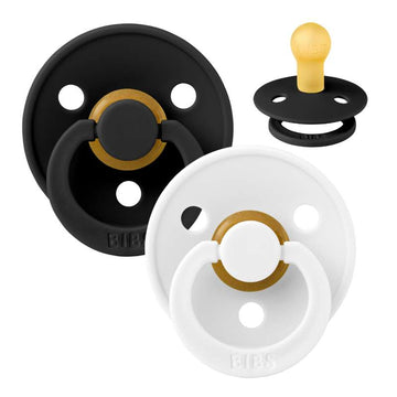 Bibs Round Colour Pacifier - 2-Pack - sz. 1 - natural rubber - Black/White 