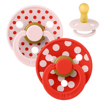 BIBS Rond Kleur fopspeen - 2-Pack - mt. 2 - natuurrubber - Polka Studio - Blossom/Candy Apple 