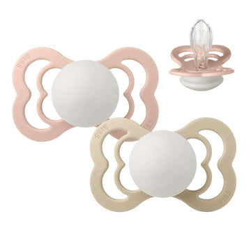 BIBS Tétine Supreme Symétrique - Lot De 2 - Taille 2 - Silicone - GLOW - Blush/Vanilla