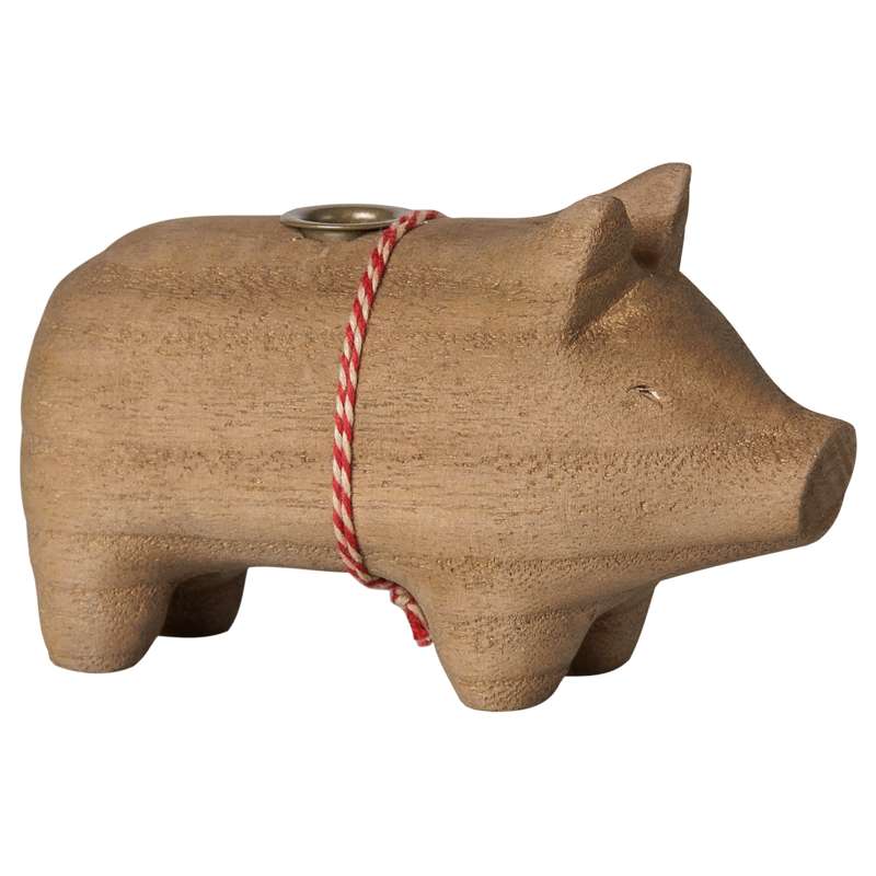 Maileg wooden Candle holder - Pig - Small - Natural