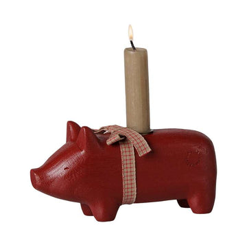 Maileg Bougeoir En Bois - Cochon - Medium - Rouge