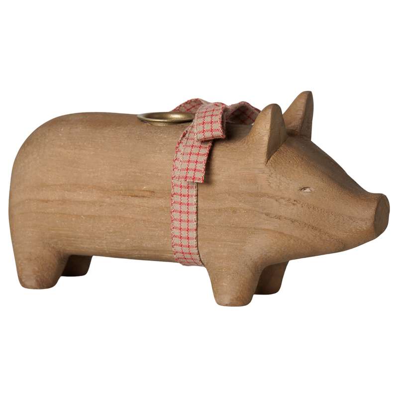 Maileg wooden Candle holder - Pig - Medium - Natural