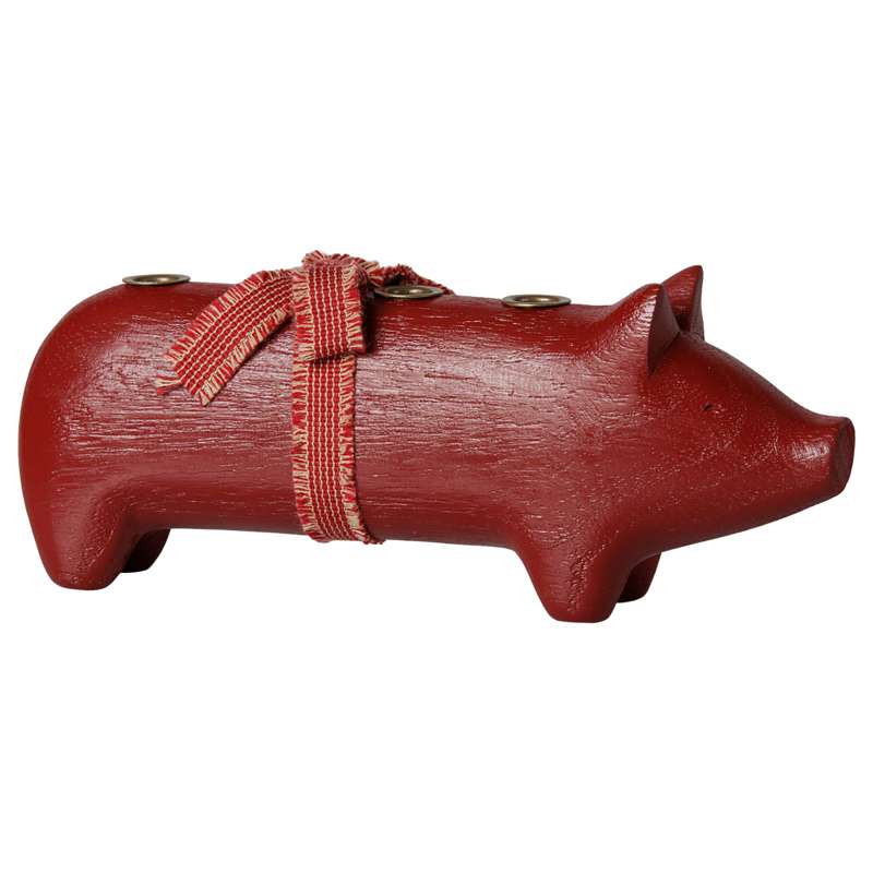 Maileg wooden Candle holder - Pig - Advent Medium - Red