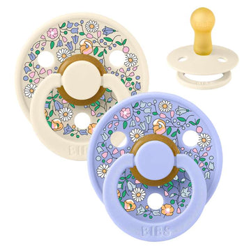 BIBS Colore rotondo ciuccio - Confezione da 2 - tg. 2 - gomma naturale - Liberty - Chloe Meadow/Ivory Mix 
