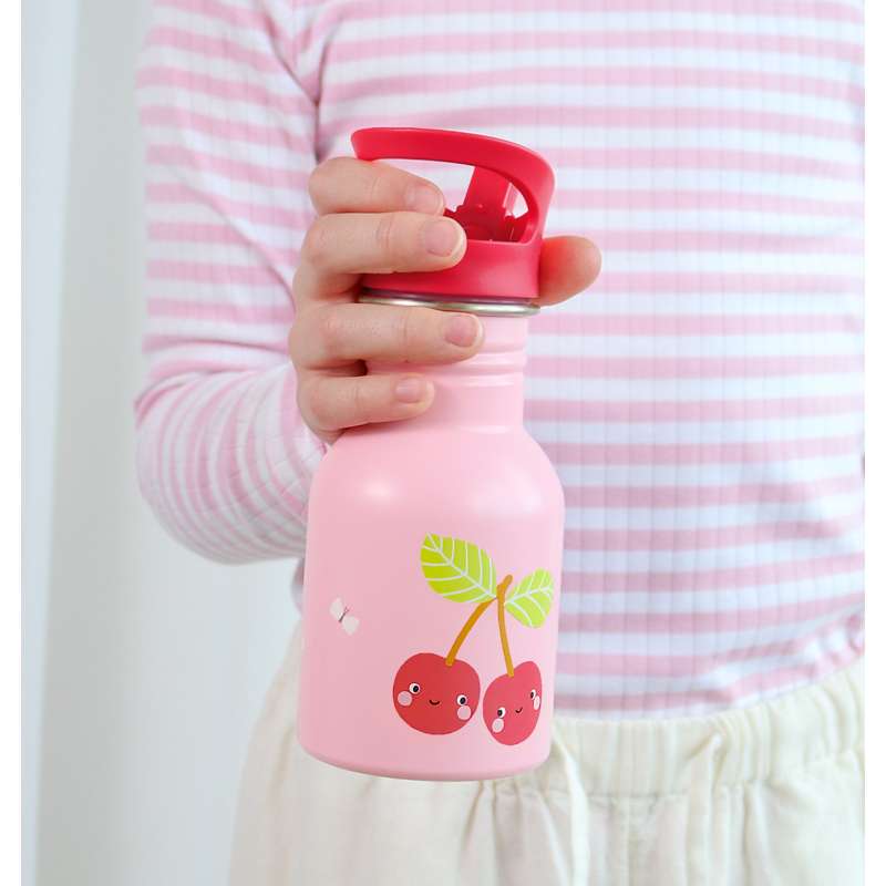 A Little Lovely Company Single-layer Steel Drinking Bottle - 350ml - Happy Cherries 