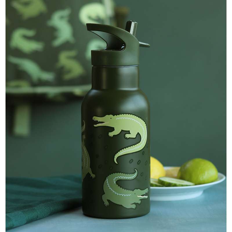 A Little Lovely Company Garrafa térmica - 350 ml. - Crocodilos - Verde 