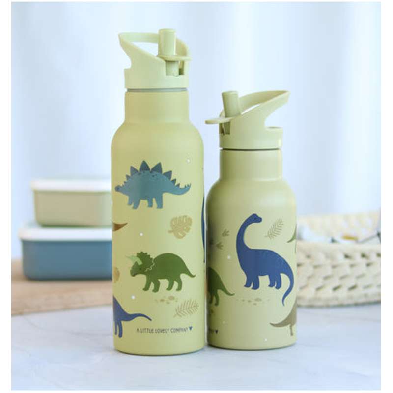 A Little Lovely Company Termo steklenica XL - 500 ml. - Dinosaurus - Olivna 