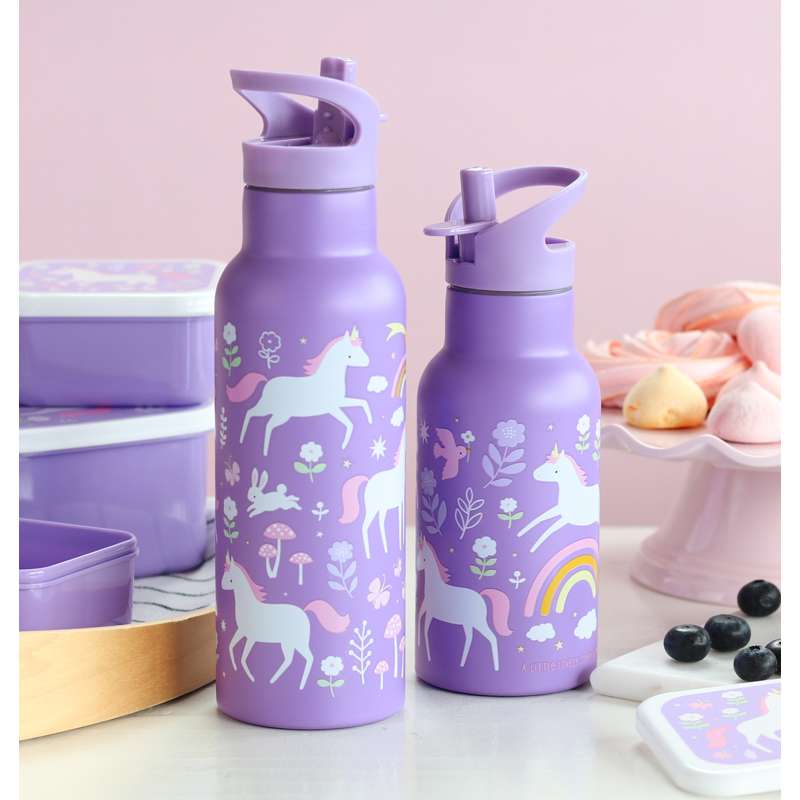 A Little Lovely Company Стъклена бутилка за напитки - XL - 500ml - Мечти за еднорози 