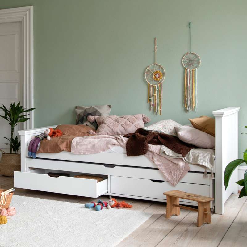 Hoppekids MAJA DELUXE - Łóżko juniorskie - 1 Wysoka i 1 Średnia Ściana - 90x200cm - Biała 