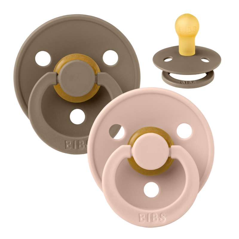 Bibs Round Colour Pacifier - 2-Pack - sz. 2 - natural rubber - Dark Oak/Blush 