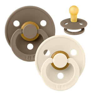 Sucette BIBS ronde Colour - Lot de 2 - Taille 1 - Caoutchouc naturel - Dark Oak/Ivory