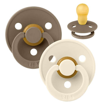 Bibs Round Colour Pacifier - 2-Pack - sz. 3 - natural rubber - Dark Oak/Ivory 