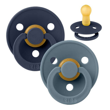 Bibs Round Colour Pacifier - 2-Pack - sz. 1 - natural rubber - Deep Space/Petrol 
