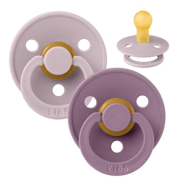 Bibs Kulatý Colour Dudlík - 2-balení - vel. 1 - přírodní guma - Tmavě fialová/mauve 