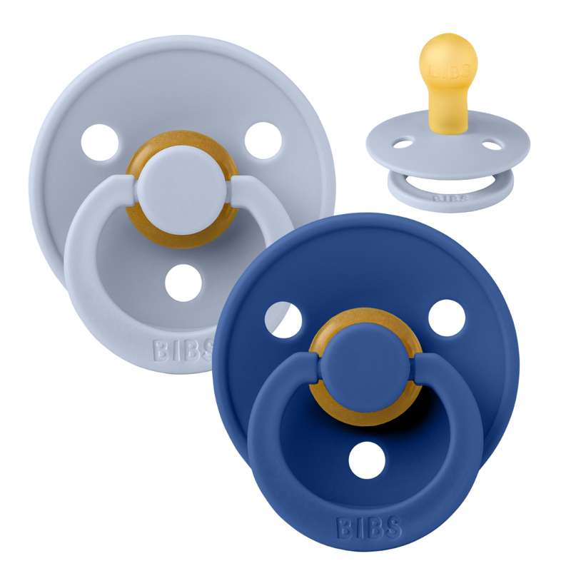 Bibs Round Colour Pacifier - 2-Pack - sz. 1 - natural rubber - Dusty Blue/Cornflower 