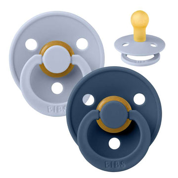 Sucette Bibs Rond Colour - 2-Pak - t. 1 - caoutchouc naturel - Bleu Poussière/Bleu Acier 