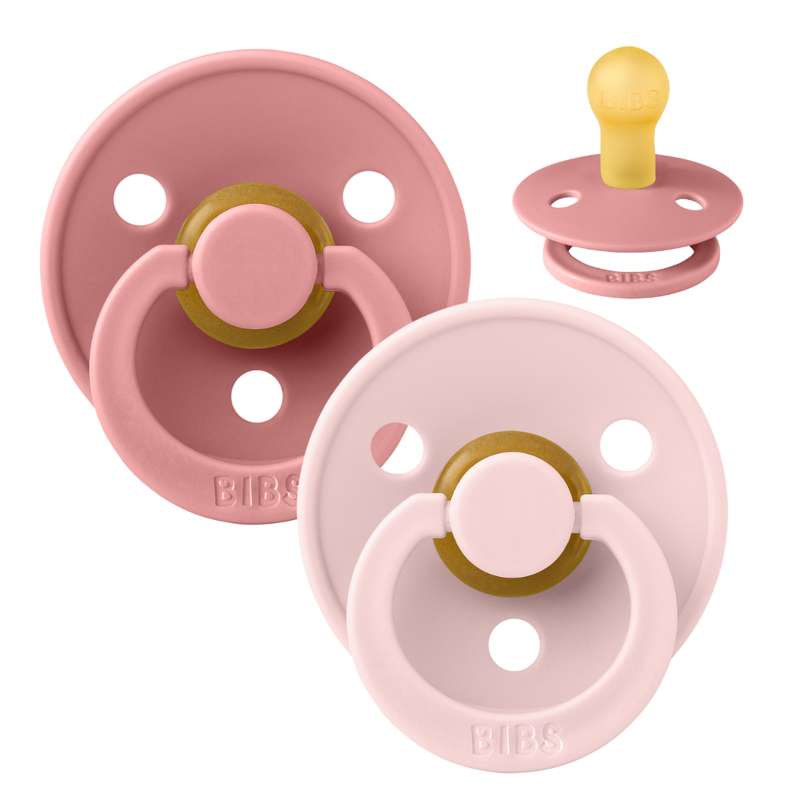 Chupete Bibs Redondo Colour - 2-Pak - t. 1 - caucho natural - Rosa Polvoriento/Flor 