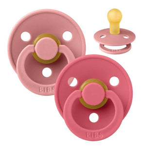 Bibs Round Colour Pacifier - 2-Pack - sz. 1 - natural rubber - Dusty Pink/Coral 