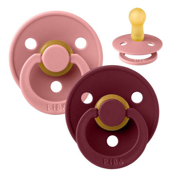 Bibs Round Colour Pacifier - 2-Pack - sz. 2 - natural rubber - Dusty Pink/Elderberry 