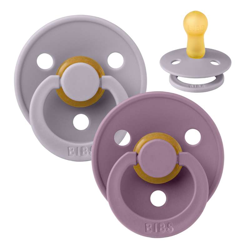 Bibs Round Colour Pacifier - 2-Pack - sz. 2 - natural rubber - Fossil Grey/Mauve 